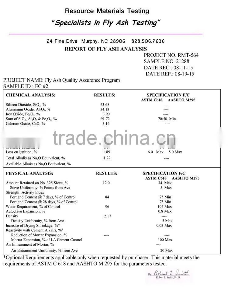 High quality class f coal fly ash