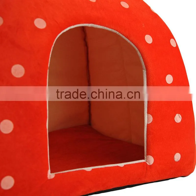 New Arrival Red Foldable Sponge Pet Dog Cat House Tent Bed Strawberry Shape Warm Kennel L