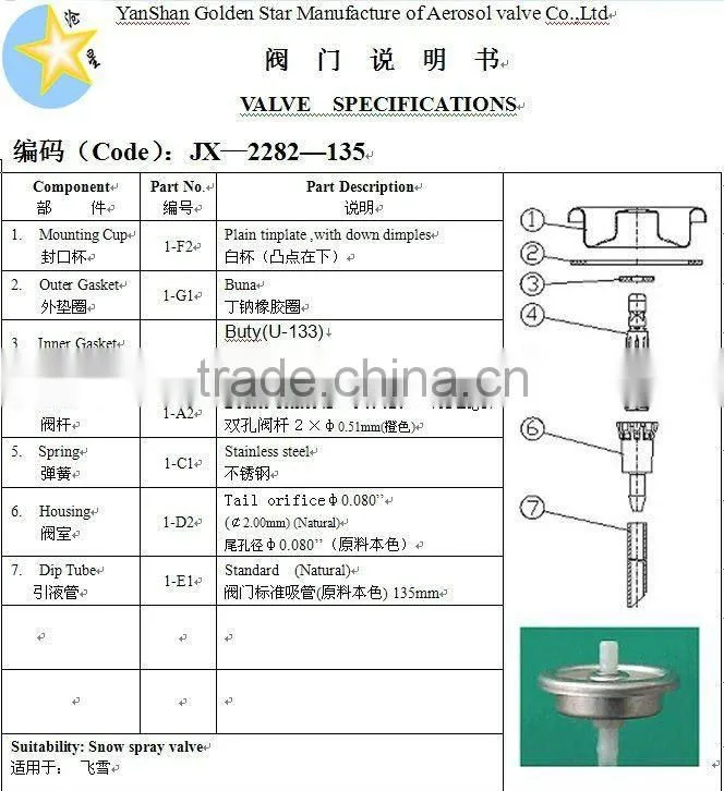 Snow aerosol/spray valves