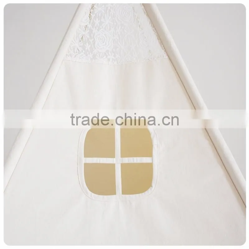 Wholesale low MOQ plain calico lace indoor kids teepee