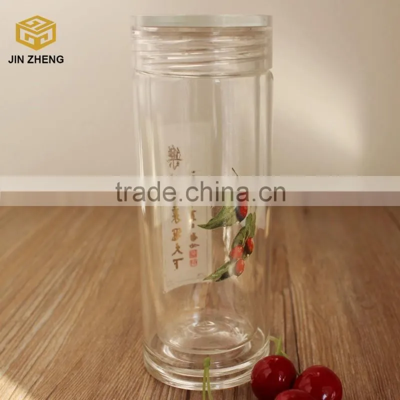 300ML Chinese style printing double wall glass bottle glass water pitcher