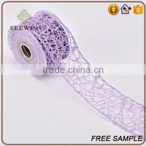 sheer polyester mesh fabric flower packing decorative ribbon trim