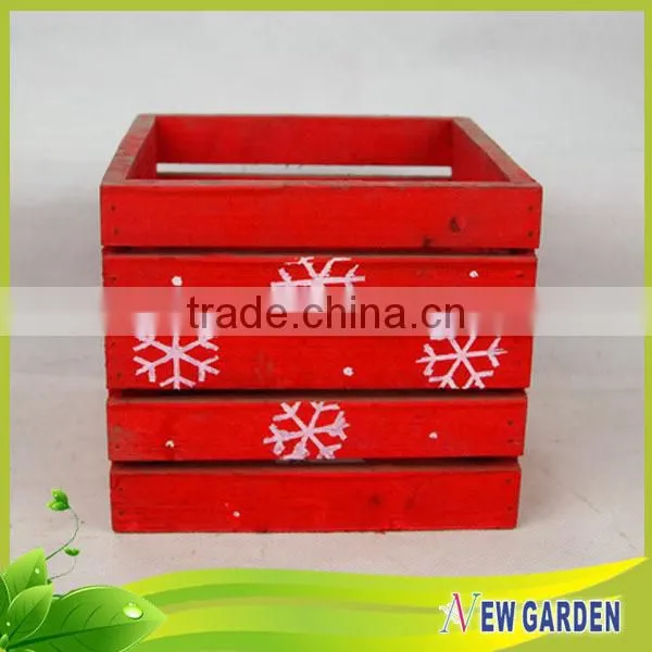 Green and Red Large Rectangular Wooden Flower Pot and Planting