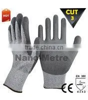 NMSAFETY 18 gauge cut resistant pu gloves anti cut glove hppe liner with black pu glove