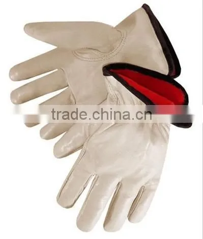 Warmth cow grain leather winter driver gloves with fleece lining ZM704-H