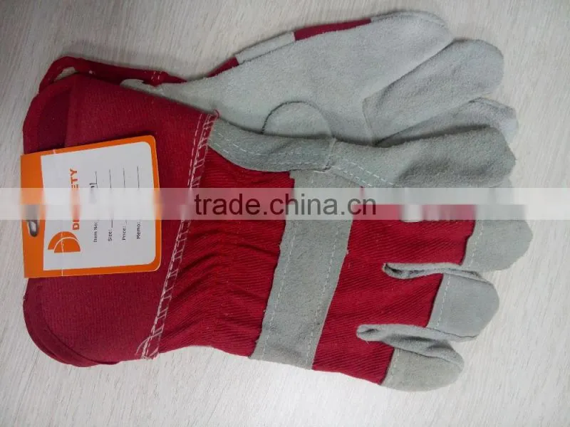 Cow Split Canadian Red Cotton Drill Back Leather Mining Gloves