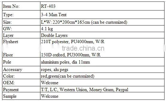 Wholesale 4-5 Person Tent Double Layer Camping Tent