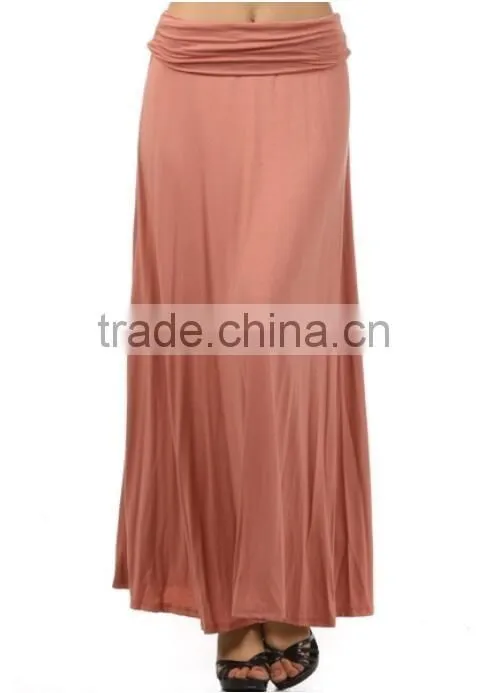 95% RAYON 5% SPANDEX LOOSE FIT SWING SHIFT MAXI PLAIN JERSEY SKIRTS SOLID FULL LENGTH SKIRT WITH BANDED WAIST