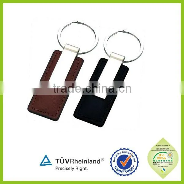 Leather material metal ring cheap customized make leather key chains