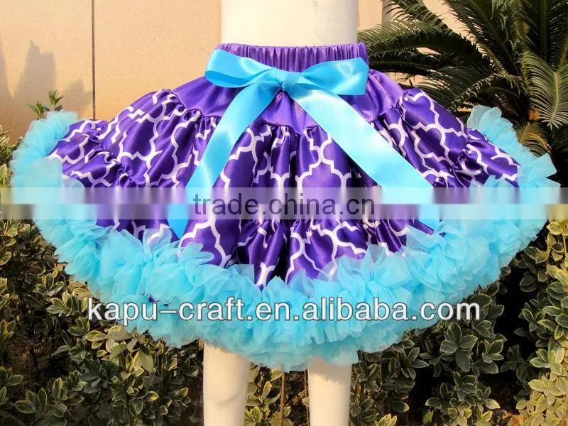 Fluffy yello Four Leaf Clover printed petty skirts with grey ruffles
