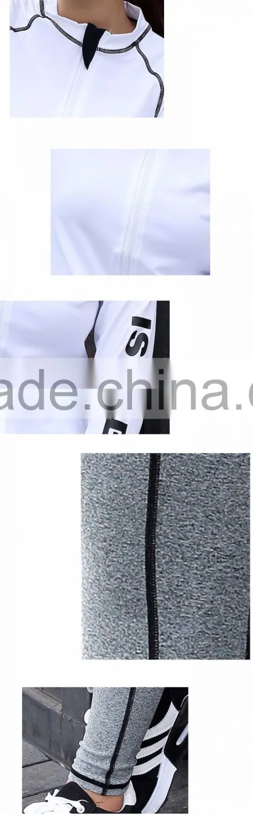 Quality Comfort Soft White Long Sleeve Tops &Gray Full Pants Running Cycling Suit Sportswear Women