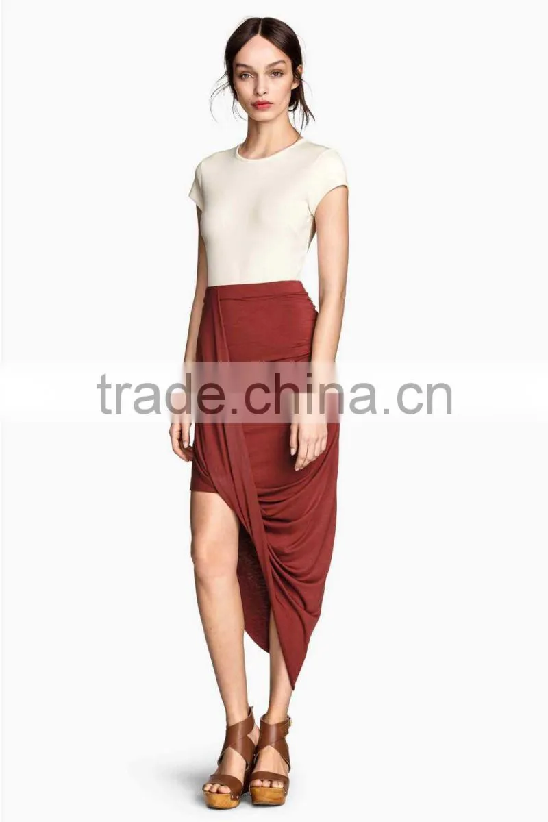 Latest fashion casual draped skirts design for woman 2015