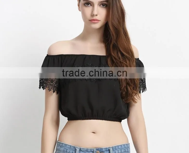 Wholesale Hot Sale Photo Image Girls Boat Neck Blouse Designs Ladies Fashion Crop Top