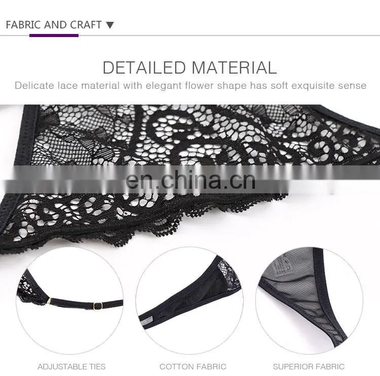 2016 Newest Luxurious lace thong sweet sexy ladies underwear black color sexy panties cotton