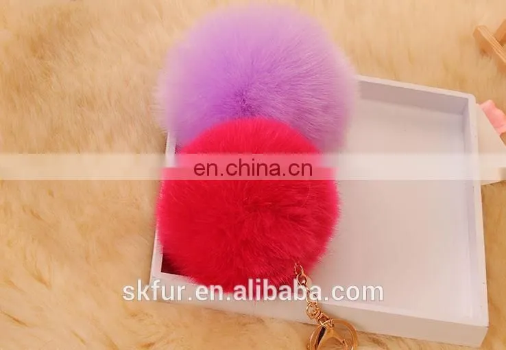 Handmade colorful fake fur pom poms keychain