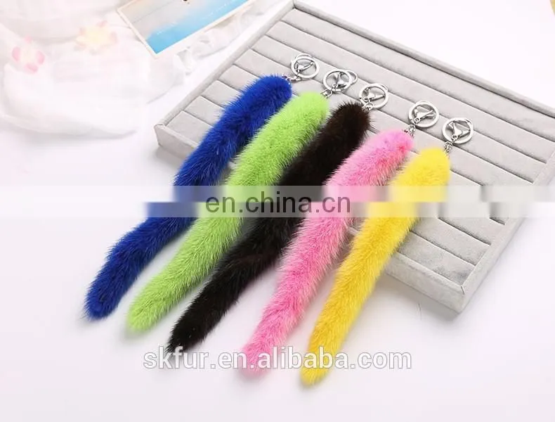 Multicolor and smooth real mink fur fairy tail keychain