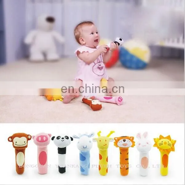 Custom plush funny animal baby hand rattle stuffed toy
