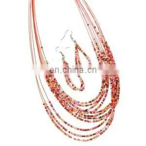Red Seedbed and Brass beads multi layer Necklace