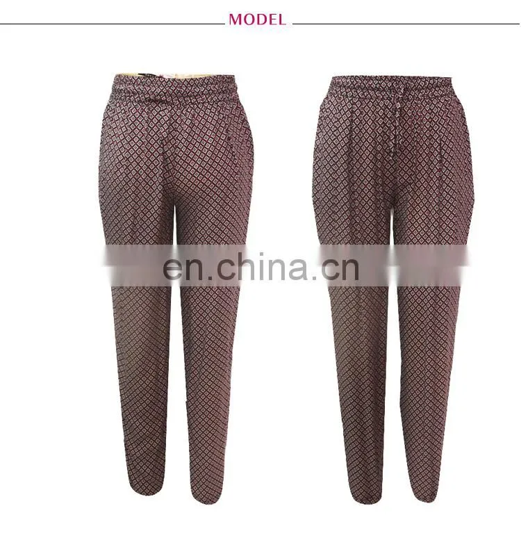 Fat Middle Age Women Viscose Ethnic Print Wearing Leggings