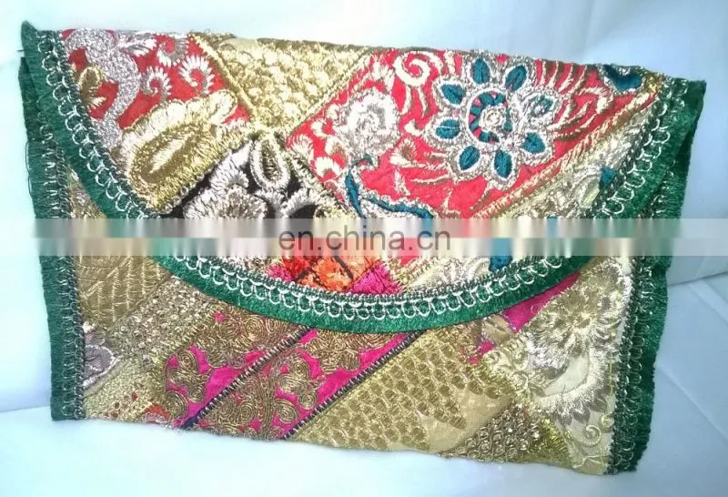 2015 New Valentines Womens Ladies Vintage Banjara Colorful Hand Zari Embroidered Unique Patch Handbag Clutch Tote Purse Pouch