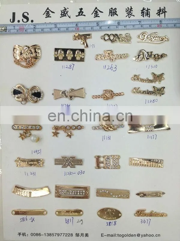 Fashion clothing metal label accesories sew on or pin on or nail on clothing bags or shoes