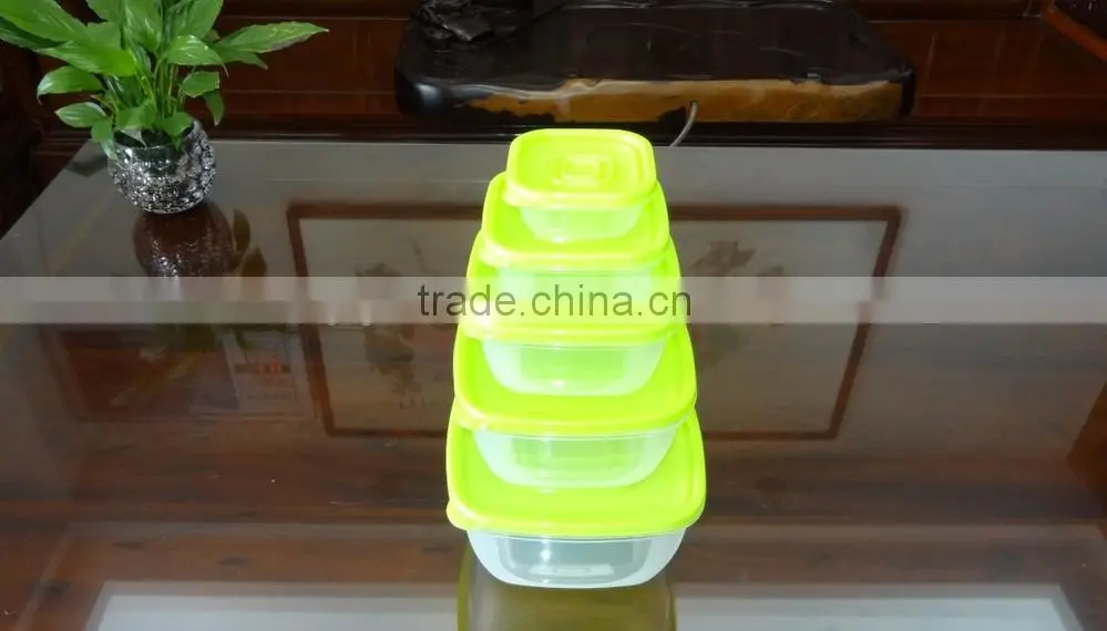 Popular 5 pcs set square plastic food storage container
