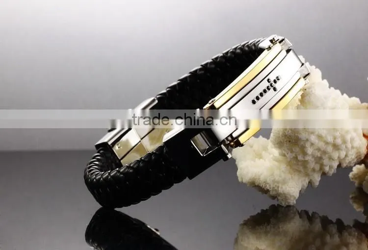 2016 Trendy Genuine Leather Bracelets 316L Stainless Steel Man Bracelet Paypal Accept