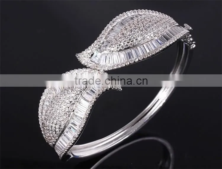 Exclusive Design Alibaba com Baguette Cut CZ New Bridal Jewelry Leaf Shape Bangle