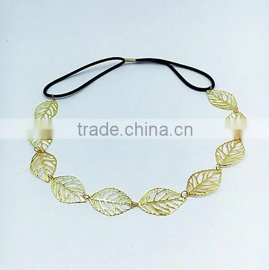 Fancy Lovely Young Women`s Gold Plated Leaves Shaped Elastic Fashion Headband