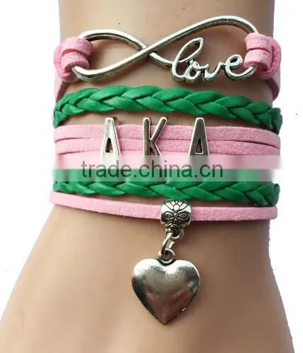 AKA Divine 9 Pearls Pink Green bracelet Jewelry