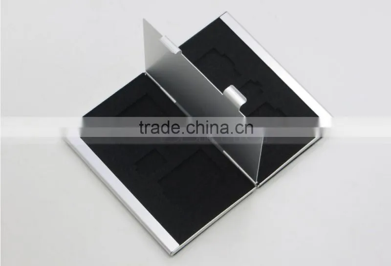 Leather Aluminum EVA Memory card Carrying Case for 4x SD Card and 4x TF Card