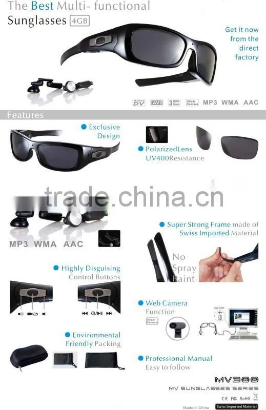 2012 NEW cheap DVR MP3 Sunglasses,3.0 mega pixels,wiht MP3