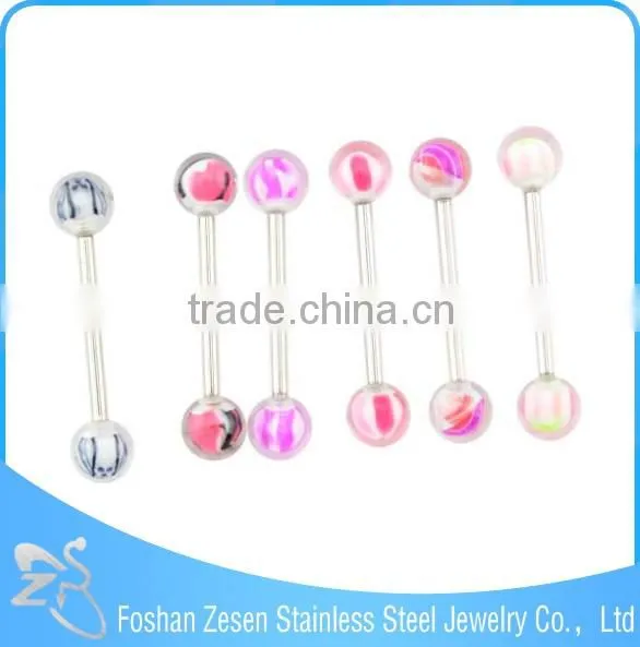 2016 Fashion Colorful UV Balls Steel Bar Personalized Tongue Rings
