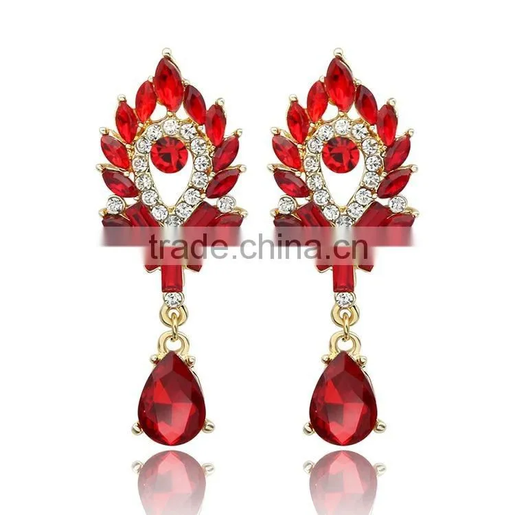 Korean Wind Women Crystal Rhinestone Leaves Water Drop Earrings Wedding Gift