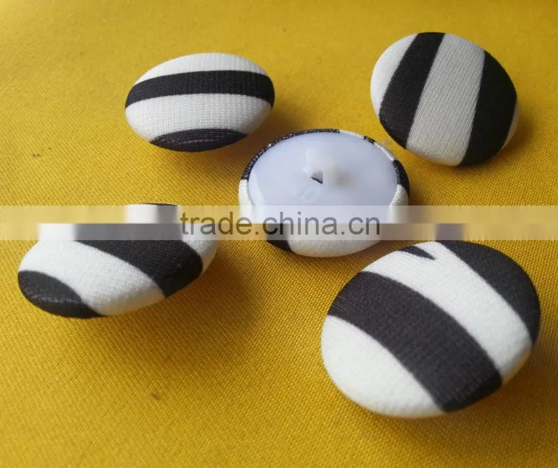 Black and white Strips Fabric Covered Shank Button -- F1508