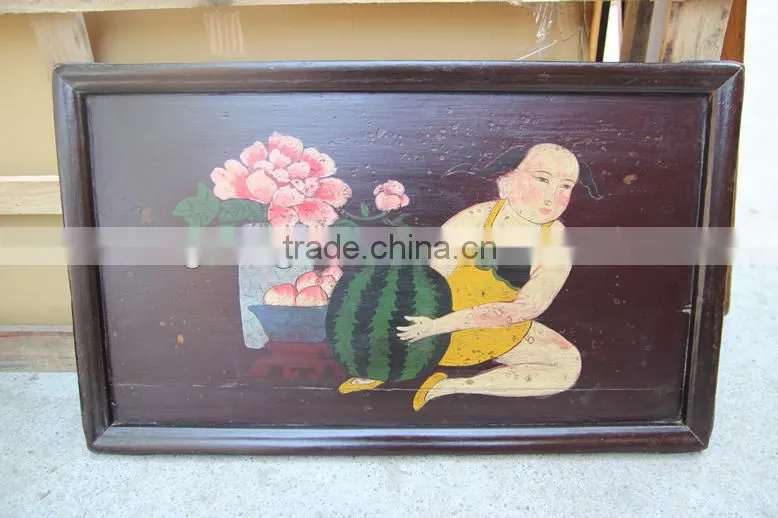 antique Chinese painted wood picture board