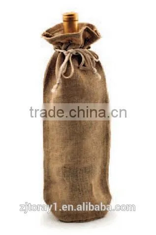 Drawstring Jute Wine Bag for One Bottle