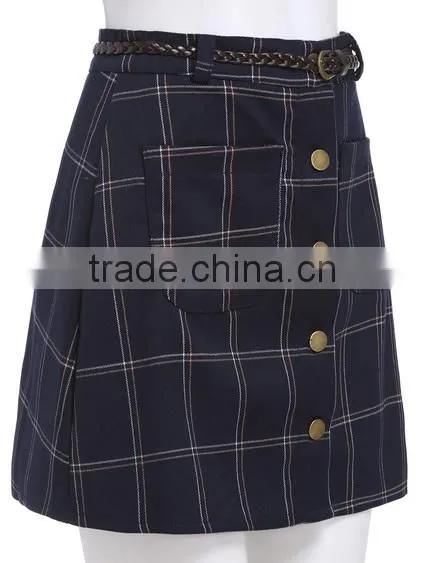 Lady's fashion Single Breasted Plaid Skirt