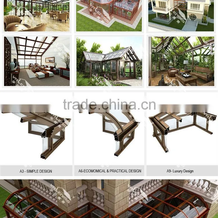 Luxurious triangle roof aluminum alloy sun room/glass house/greenhouse more change