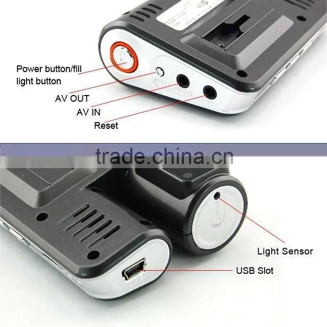 2.0 inch HD TFT 120 Degree Wide angle + G-sensor + dual camera video registrator
