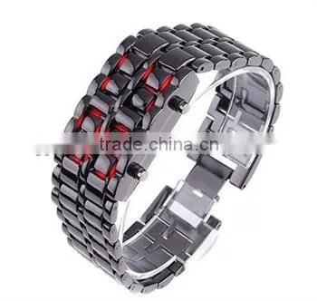 Men Women Lava Iron Samurai Metal LED Digital Faceless Wrist Watch Bracelet