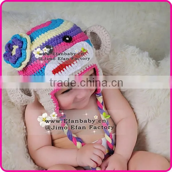 monkey shaped knitting baby hat handmade crochet hat with tassel