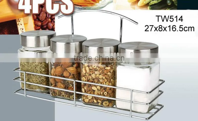 TW508T2 2pcs glass spice jar with metal rack