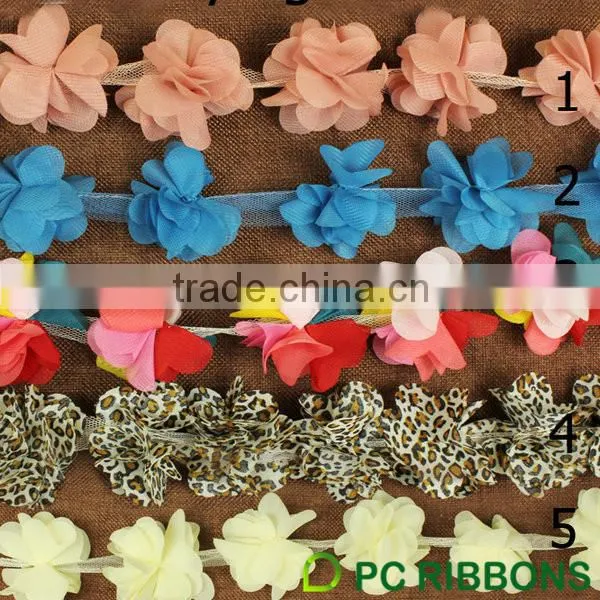 2015 new design 6petals chiffon flying flower trims ribbon