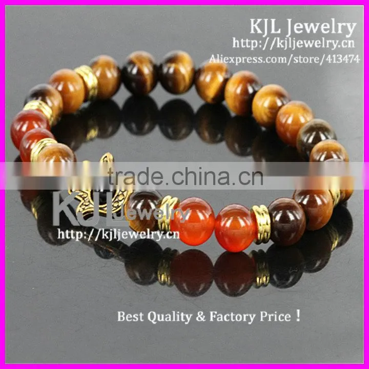 KJL-A0247 wholesale silver hamsa palm charm bracelet,natural tiger eye agate stone beaded evil eye bracelet bangle