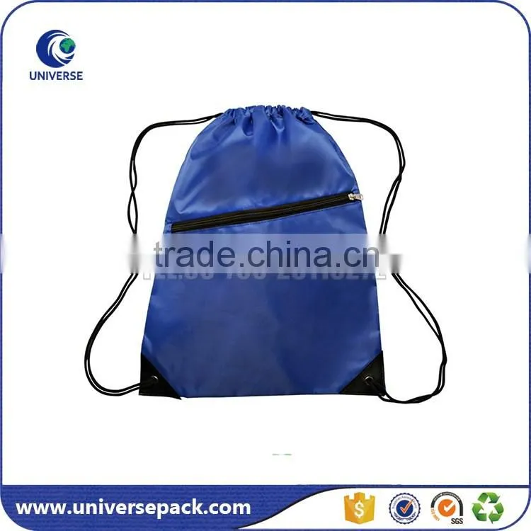 New style nylon drawstring backpack bag with front zipper pocket