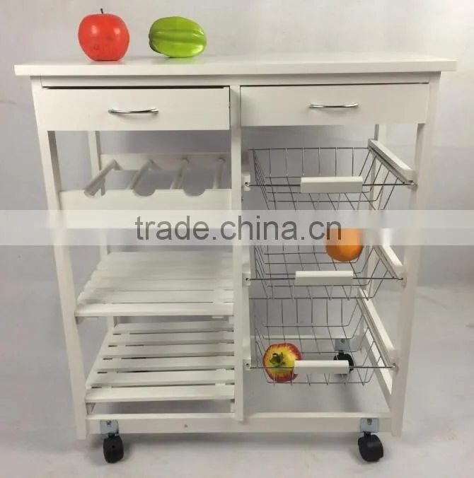 2 tiers storage pine wood hotel trolley room service cart