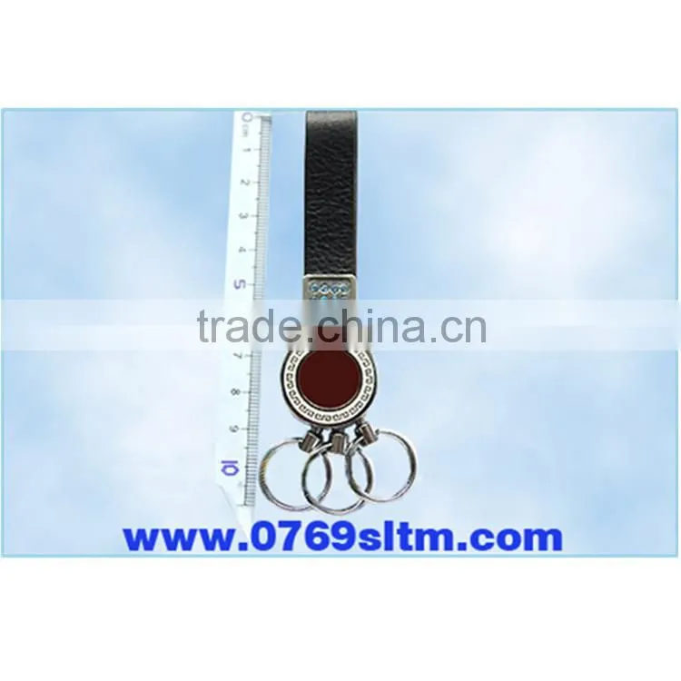 polular leather key chain with rhinestone and three O ring FUTUO