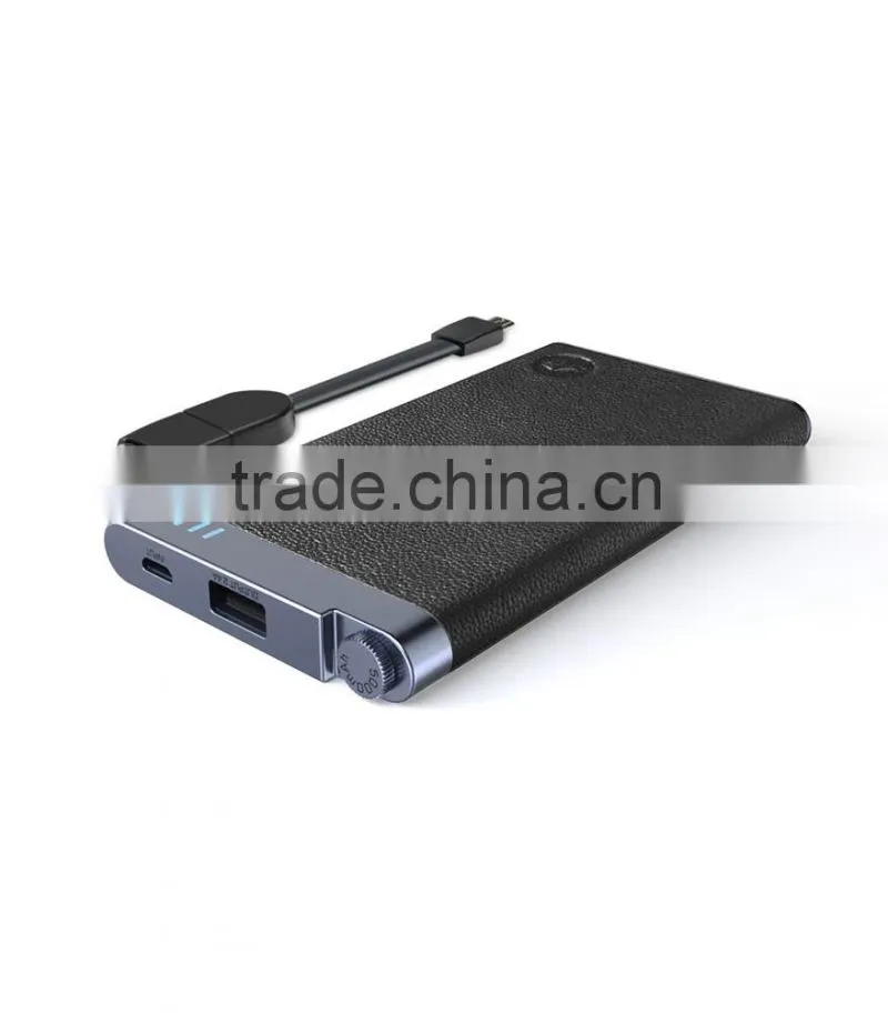 Black Premium Leather Quick charge Power Bank 5000mAh for Smartphone