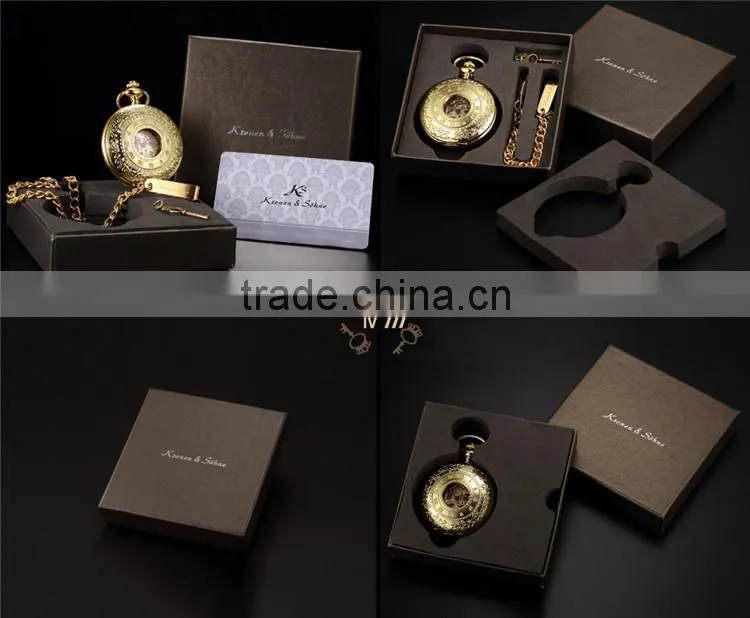 Skeleton Steampunk Transparent Half Hunter Roman Dial Gold Mechanical Pocket Watch